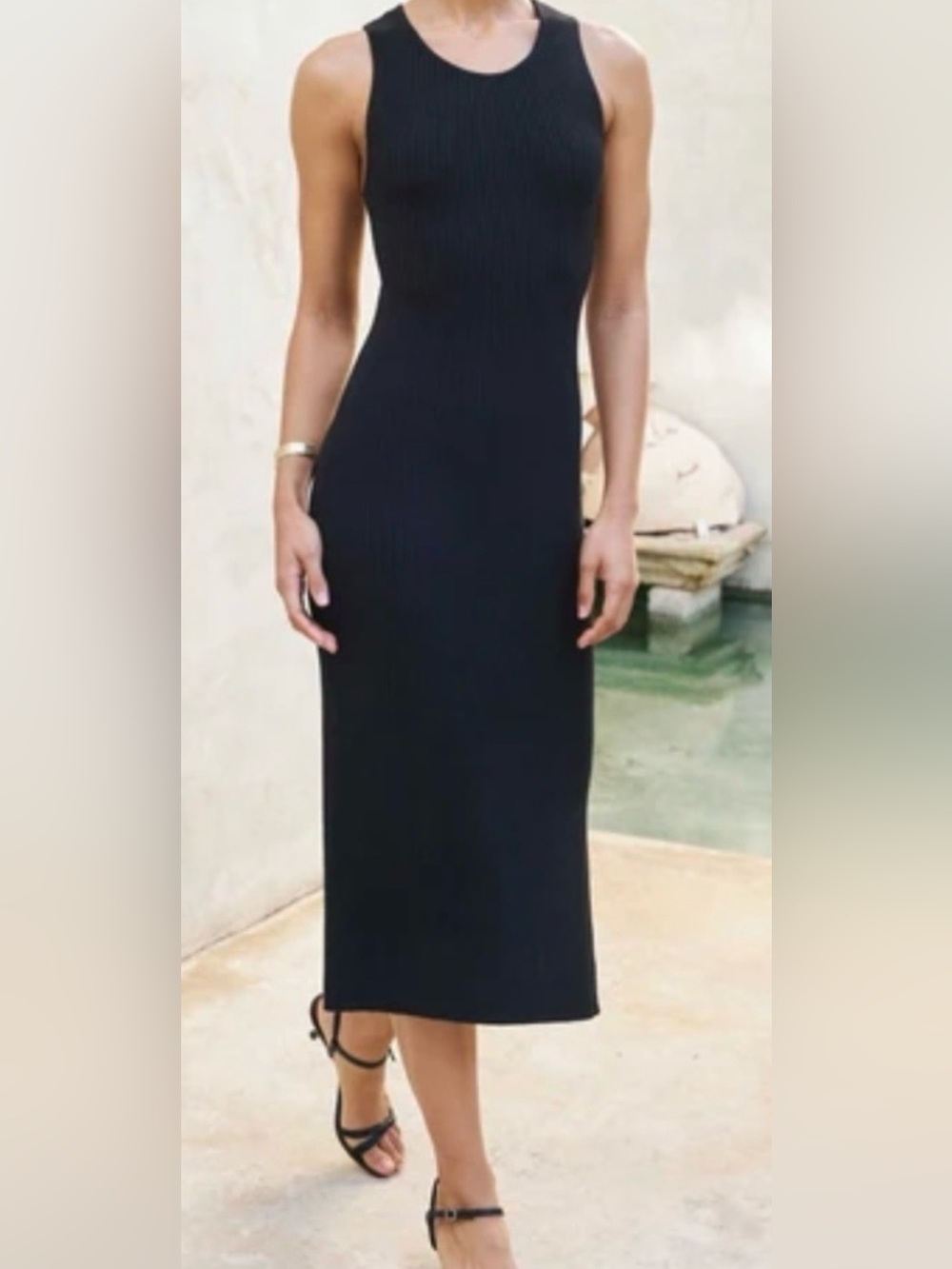 AYR metro Classic Black Ribbed Midi Dress - Women